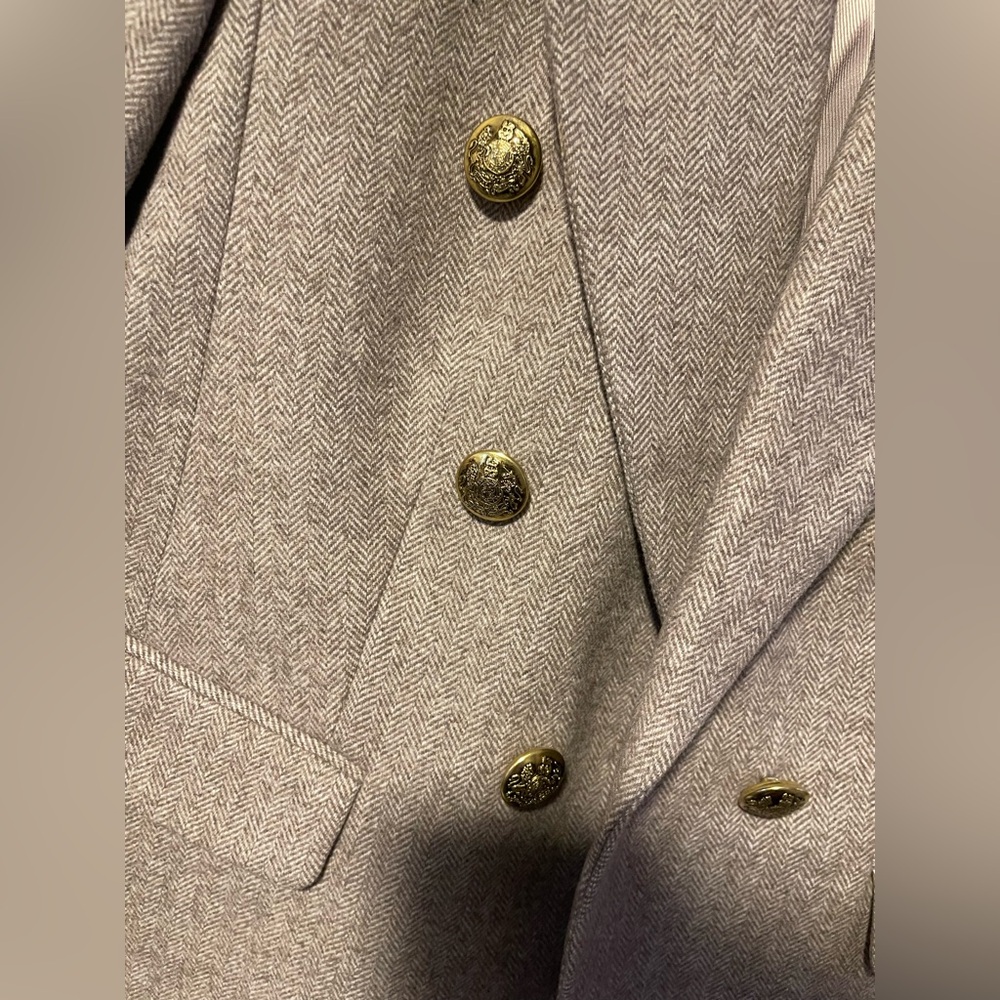 Banana Republic Herringbone Tweed Double-Breasted Blazer Beige with Gold Buttons - Picture 2 of 8
